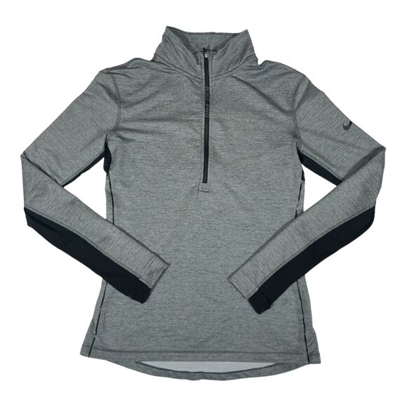 Nike Tops - Nike Pro Hyperwarm Grey Long Sleeve 1/4 Zip Activewear Top Womens Size Large